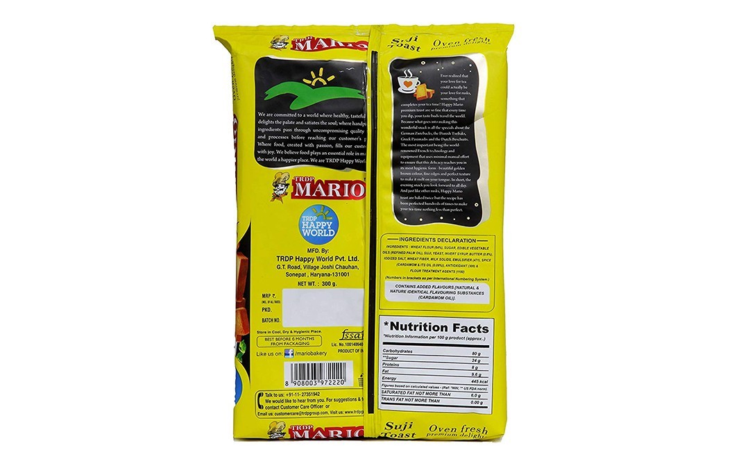 TRDP Mario Suji Toast Oven Fresh Premium Delights   Pack  300 grams